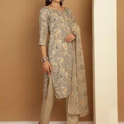 Anouk Women Floral Printed Regular Pure Cotton Kurta with Trousers & With Dupatta image 3