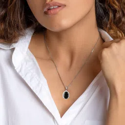 Femme Jam 925 Sterling Silver Natural Black Onyx Gemstone Oval Pendant for Women & Girls Onyx, Cubic Zirconia White Gold Pendant image 2
