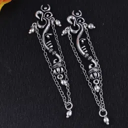 voylla Aarambh Stylish Om Chain Earrings Brass Drops & Danglers-picture-11