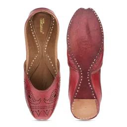 DESI COLOUR Women Red Embellished Ethnic Mojaris with Laser Cuts Flats image 2