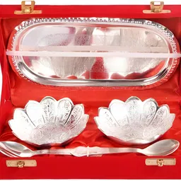 weston choice Silver Plated Bowl Tray Set Tray, Spoon, Bowl Serving Set (Pack of 1) Bowl, Spoon Serving Set image 2
