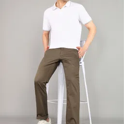 arrow sport Men Slim Fit Dark Green Polyester Trousers image 2