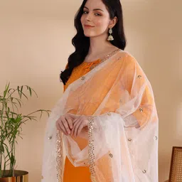 var vadhu Net Embroidered White Women Dupatta image 2