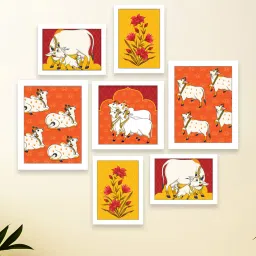 Art Street Indian Art Print Cow with Floawer Theme Wall Hanging for Home Decor image 1