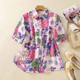 rieka Women Regular Fit Floral Print Wingtip Collar Casual Shirt image 1