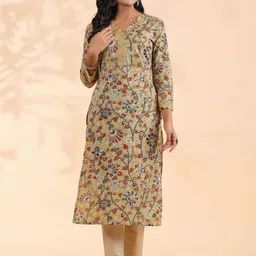 Women Floral Print Pure Cotton Straight Kurta-image-2