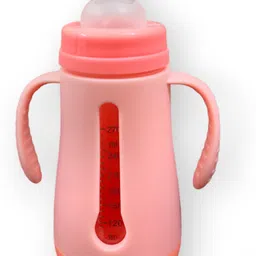 ebuy Baby Glass Feeding Bottle With Handle, BPA-Free Silicone Nipple/Teat. - 270 ml image 3