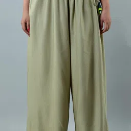kanchuk Women Flared Khaki Viscose Rayon Trousers-picture-10