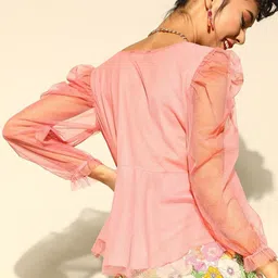 BAESD Puff Sleeve Net High Low Top image 4