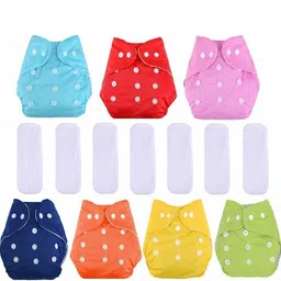 All in One Washable Reusable Adjustable Baby Cloth Diapers, Pocket Diapers, Diaper Nappies with 5 Layers Bamboo Charcoal Diaper Insert (7 Diaper + 7 White Insert)-image-23