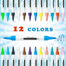astikaya 12 pcs dual tip Acrylic Pens, Widely Used Waterproof Acrylic Paint Markers for Canvas,Wood,Glass,Ceramic, Fabric Nib Sketch Pens with Washable Ink image 4