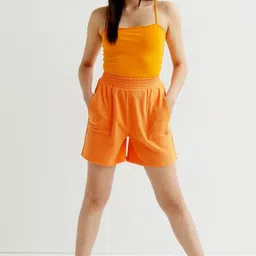 scrott fitness Solid Women Orange Regular Shorts image 3
