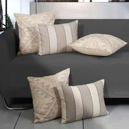 ode & cleo Off white Cotton Abstract 18x18 inches Cushion Covers (Pack of 5) image 1