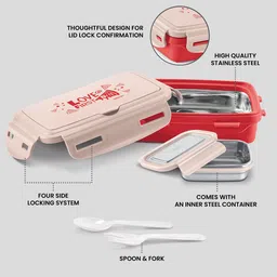 milton Aroma Tiffin Big Inner Steel PU Insulated 500 ml Leakproof Side Lock Tiffin Box 2 Containers Lunch Box image 4