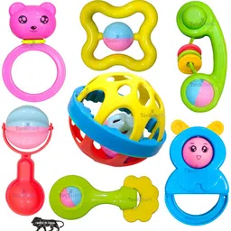 hinik Rattles and Teether for Babies, Pack of 8 Pcs - Colourful Lovely Attractive Rattles and Teether for Babies, Toddlers & Children,Plastic,Multi color Rattle-picture-21