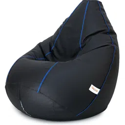 sattva Classic XXL Bean Bag with Beans in Black Colour with Royal Blue Piping image 5