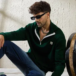 fugazee Men Self Design Turtle Neck Green Sweater image 2