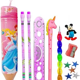 kettoby Stationery Return Gift Set for Girls, Unicorn Wooden Pencil with Eraser Scale, cinderella Art Plastic Pencil Box-picture-19