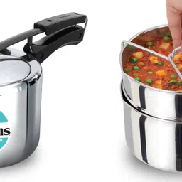 Tri-Ply Stainless Steel Classic Cooker With SS Two-Dish Set Combo 3 L Induction Bottom Pressure Cooker-image-3