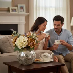 snshopee Crackle Glass Round Silver colour vase for home office table decor Glass Vase image 5