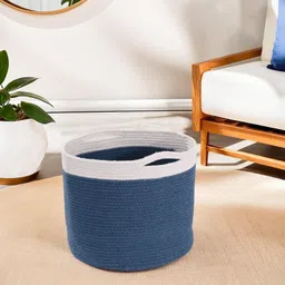 kuber industries Cotton Foldable 18 Inch Laundry Basket for Clothes & Living Room | Rope Blue Storage Basket-picture-37