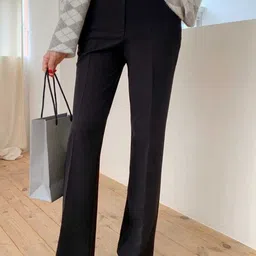 broadstar Women Straight Fit Black Lycra Blend Trousers image 2