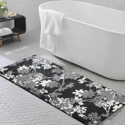 Black Floral Polyester AntiSkid Bathmat by Obsessions image 1