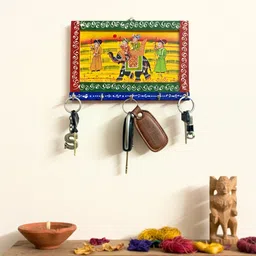Decorwa Handicrafts Handmade Wooden Rajasthani 5 Hook Wall Key Holder 9 x 6 inch Wood Key Holder-image-4