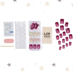 LICK 30 Pcs Glossy Glitter & Stone Fake nails-Artificial Press On Nails - Mulberry Pink image 4