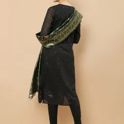 Soch Women Green & Gold-Toned Woven Design Dupatta with Zari image 4