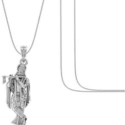 akshat sapphire Sterling Silver (92.5% purity) God Krishna Chain Pendant (Pendant with Snake Chain) for Men & Women Pure Silver Lord Krishna Chain Locket for Good Health & Wealth Sterling Silver Locket Set image 1