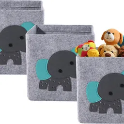 kuber industries Wool Pack of 3 Foldable 24 L Storage Box for Clothes | GM-6-GRY | Elephant - Grey Storage Basket image 1