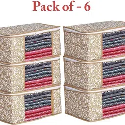 STORAZE Set of 6 Printed Non Woven Fabric Saree Cover/Clothes Organiser For Wardrobe Set Polyester Laundry Bag-picture-24