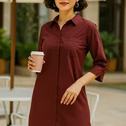 Women Shirt Maroon Above Knee/Mid Thigh Length Dress-image-50