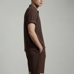 leriya fashion Men Night Suit Set Brown Solid image 3