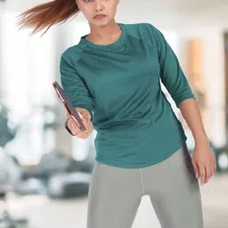 myo2 Women Solid Round Neck Reversible Polyester Light Green T-Shirt image 4