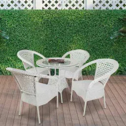 outkraft Griffith Wicker Table And Chair (With 4 Chair) Set In White Finish-picture-39