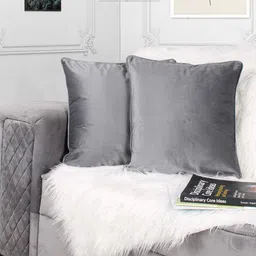 STITCHNEST Grey 2 Pieces Velvet Square Cushion Covers-picture-39