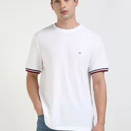tommy hilfiger Men Striped Crew Neck Cotton Blend White T-Shirt-picture-11