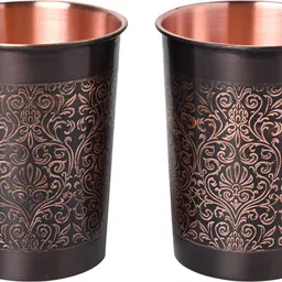 (Pack of 2) Copper Carving Royal Design Black Antique Finish Glass With Gold Gift Box Glass Set Water/Juice Glass-image-0