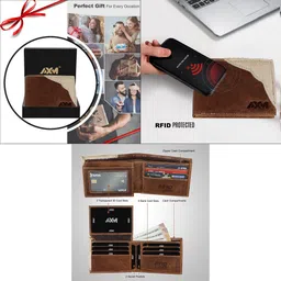 axm Men Trendy Brown Genuine Leather RFID Wallet image 4