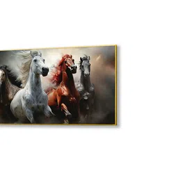 nestroots Gold Canvas Framed Majestic Horses in Dramatic Flight Wall Painting(24X48 Inch) image 4