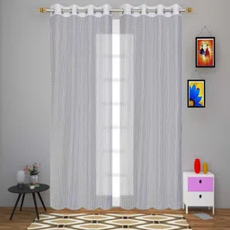 exporthub White Geometric Polyester 5 Ft Sheer Eyelet Window Curtains (Set of 2) image 1
