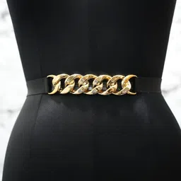 hapani fashion Women Casual Gold Fabric Reversible Belt image 2