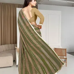 jayu Digital Print, Embroidered, Printed, Striped Bollywood Georgette Saree image 3