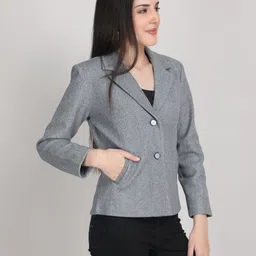 blue ronin Women Self Design Single Breasted Formal Blazer image 3