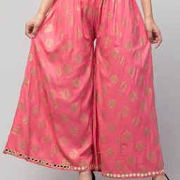 fambee Women Flared Pink Viscose Rayon Trousers image 1