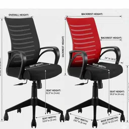 tdf Duo of Mesh Task Chairs Pack of 2 red and black Fabric Office Executive Chair image 3