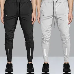 avolt Pack of 2 Men Striped White, Black Track Pants-picture-14