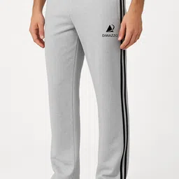 diwazzo Pack of 2 Men Striped Light Blue, Silver Track Pants image 3